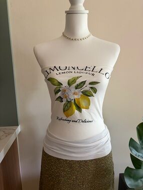Vintage Limoncello Strapless Lemon Graphic Tube Top - White